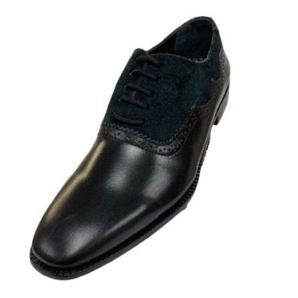 LIBERTYZENO Mens Formal Genuine Leather And Suede Black Oxford Dress Shoes
